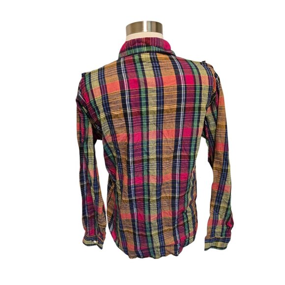 80s 90s Vintage Womens Plaid Button Front Shirt Size Medium Ruffles Western - Picture 3 of 6